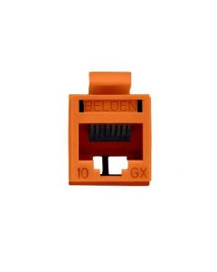 Belden RVAMJKUOR-S1 conector modular jack rj45 cat6a revconnect estilo keyconnect naranja compatible con faceplate ax102660,ax102655,ax102249 esquema de cableado t568a/b herramienta rvutt01 uso interior calibre del conductor 23-24 aw