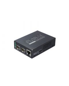 Planet GT-1205A convertidor de medios fibra óptica dual a utp  2 puertos optica sfp velocidad transmision 1000mbps 1 puerto rj-45 10 100 1000 mbps distancia 120km dependiendo del gibic uso interior