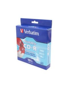Verbatim vb95095 Cdr 52x 700mb Silver Ink Jet Printable 10pk Spindle Box
