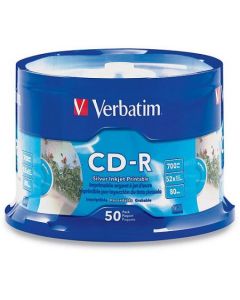 Verbatim vb95005 Cdr 52x 700mb Silver Ink Jet Printable 50pk Spindle