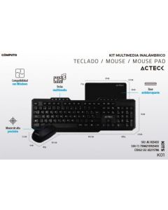 Acteck ac-925433 Kit De Teclado Y Mouse Inalámbrico + Mousepad - Multimedia