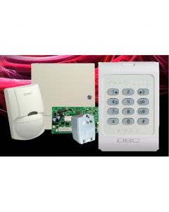 Dsc PC1832PCBSPA+PC1404+GTVCMX007+ PTC1640U paquete power panel pc1832pcbspa con teclado de 8 zonas led pc1404  detector movimiento cableado lc100pi fuente poder batería 12v 5ah -