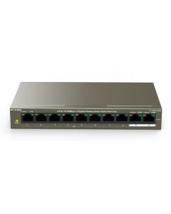 Tenda f1110p-8-102w Switch Ip-com, 8 Puertos Poe  10 100mbps Af, 2 Gigabit, 30w Poe, Total 99w, Vlan, 250 Metros, 6kv De Protección, Montaje Pared Y Rack