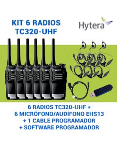 Hytera tc320uhf-kit6 Kit De 6 Radios Tc320-uhf + Microfonoaudifono Ehs13+ 1 Cable Programador Software