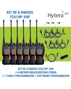 Hytera tc610pvhf-kit6 Kit De 6 Radios Tc610p-vhf + Microfonoaudifono Esn06+ 1 Cable Programador Software