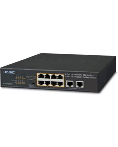 Planet GSD-1008HP switch no administrable  8 puertos rj45 velocidad de transmision 10 100 1000 mbps alimentacion poe activo af at + 2 temperatura operacion 0-50c budget total 120w distancia 250 metros