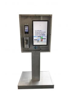 Saxxon TTMSF mb4kit - modulo para entrada y control de aforo  incluye speedface v5l-ti dispensador automatico gel antibaceterial monitor 22 pulgadas gabinete acero inoxidable muestra la informacion en tiempo real pantalla