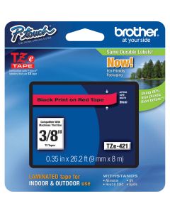 Brother TZE421G TZE-421G Cinta Laminada Estandar Texto Negro Sobre Roja De 9Mm X 8M