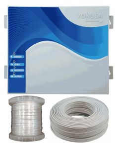 Yonusa eyng120001 + baal500 cda50 eyng12001ayc - paquete de energizador nueva generación 12,000v y 2,500 metros lineales, incluye bobina alambre aluminio 500 mts. rollo cable bujía 50