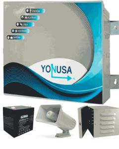 Yonusa ey10000127af + cbat45ah sd-30w+ gmx-001 ey10000127afbat - paquete de energizador anti plantas o alta frecuencia 10,00v con hasta 10,000 mts lineales, incluye batería respaldo 12vdc a 4.5 ah, sirena 30w y gabinete metálico