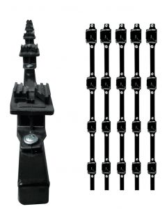 Yonusa K156L - kit de 5 postes perfil 3 4 en color negro 1.2 mts largo, con 6 aisladores paso para líneas 15 cm separación  listo instalación campo