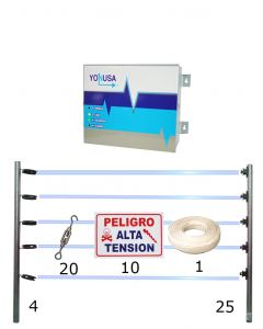 Yonusa Ey12000127/25 + Ap201 Ap101 Ey12000127 25 Paqey1200012725 - Paquete Para Cerca Electrica Con Energizador De 12000v  Hasta 1200 Mts Lineales Postes Esquina Y Paso Cable Doble Aislado Letreros Tensores