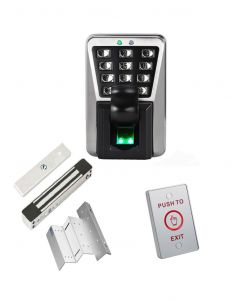 Zkteco MA500PAK - solución para exteriores de control acceso profesional y asistencia ip65 incluye chapa magnética ym180ws, soporte fijación boton salida