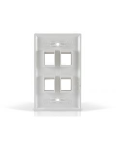 Placa de pared (faceplate) enson epro-fp40 compatible con jack keystone 4 puertos color blanco, uso en interior, ideal para conectores rj45, coaxial, fibra optica, fabricado en plastico abs